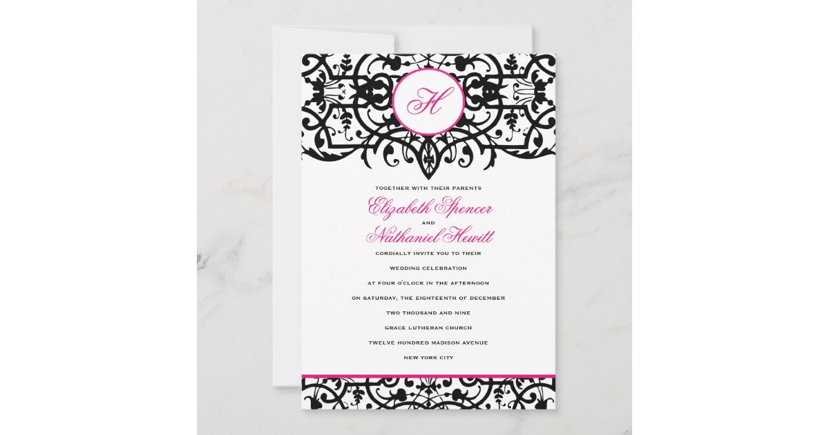 Gothic Glamour Wedding Invitation Pink & Black | Zazzle