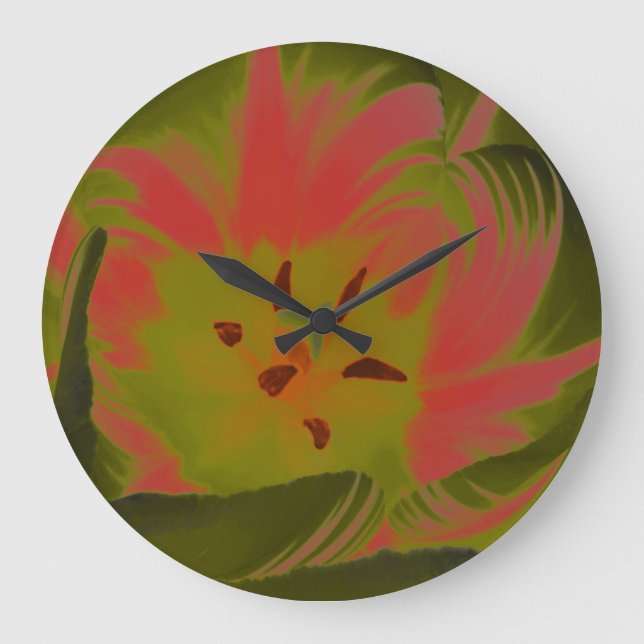 Gothic Gloomy Red Tulip Wall Clock (Front)