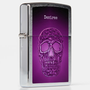 Gothic Glowing Skull Purple Black Cool Scary Zippo Lighter