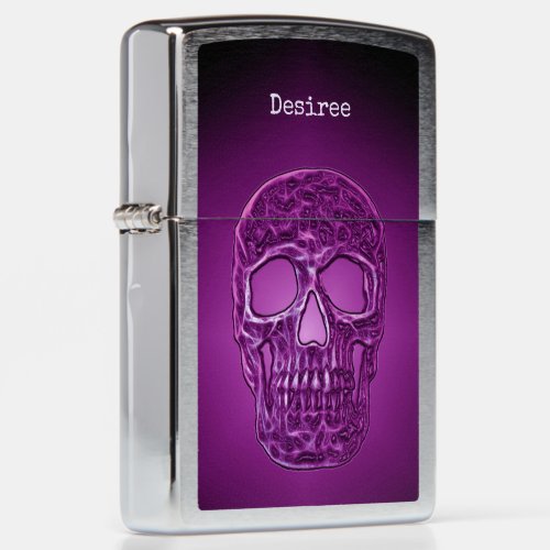 Gothic Glowing Skull Purple Black Cool Scary Zippo Lighter