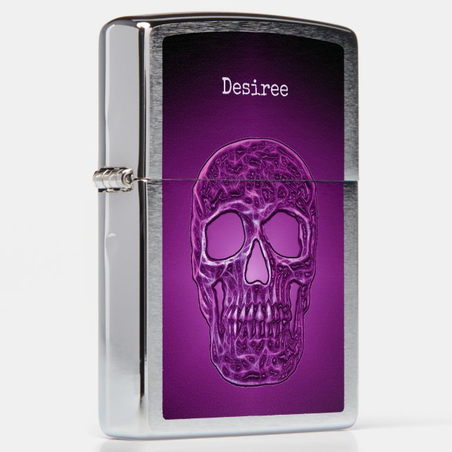 Gothic Glowing Skull Purple Black Cool Scary Zippo Lighter (Right)