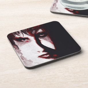 Gothic God Post Punk Goth Music Man Portrait Art Beverage Coaster