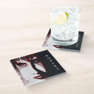 Gothic God Post Punk Goth Music Man Portrait Art Glass Coaster