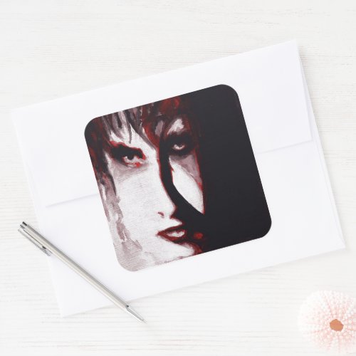 Gothic God Post Punk Goth Music Man Portrait Art Square Sticker