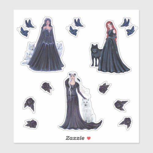 Gothic goddess and wolf art by Renee Lavoie Sticker