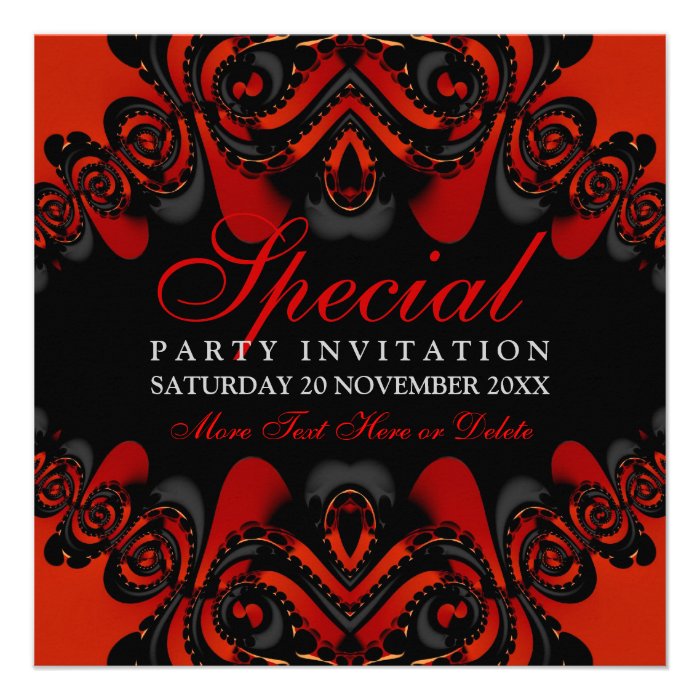 Gothic Goddess Red+Black Party  Invitation