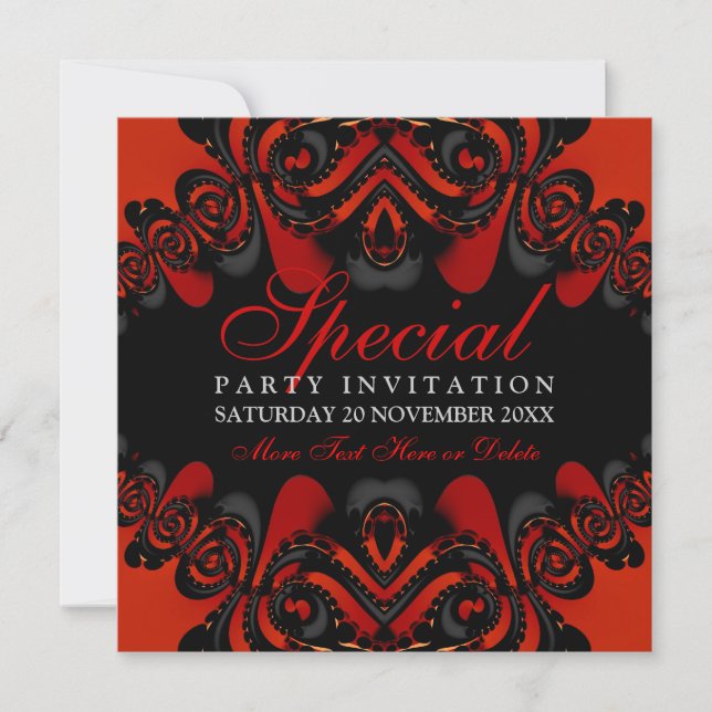 Gothic Goddess Red+Black Party  Invitation (Front)