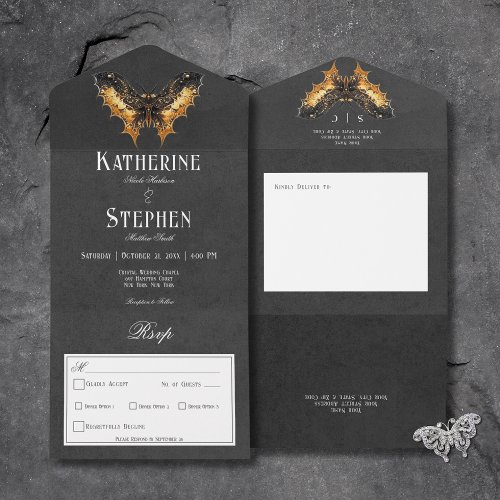 Gothic Gold  Black Moth Moody Dinner All In One Invitation