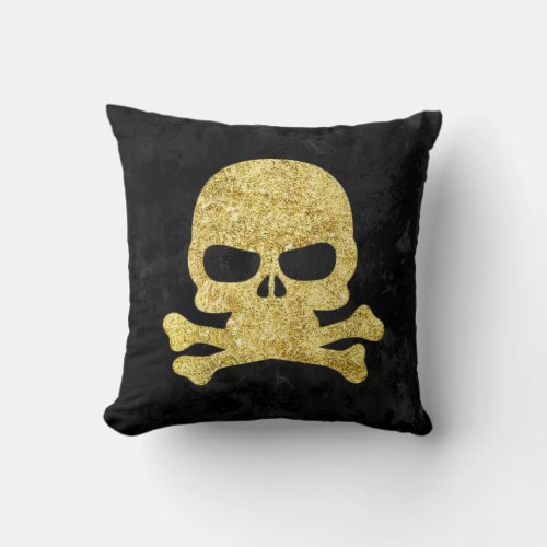 Gothic Gold Faux Glitter Skull  Cross Bones Throw Pillow