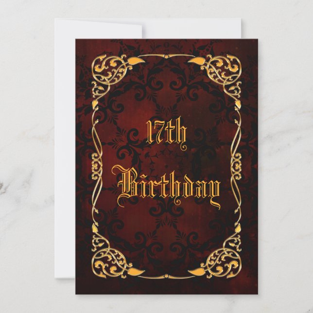 Gothic Gold Framed 17th Birthday Invitation (Front)