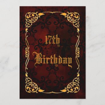 Gothic Gold Framed 17th Birthday Invitation by Sarah_Designs at Zazzle