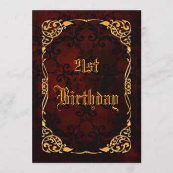 Gothic Gold Framed 21st Birthday Invitation by Sarah_Designs at Zazzle
