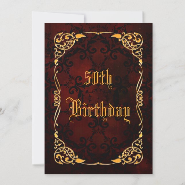 Gothic Gold Framed 50th Birthday Invitation (Front)