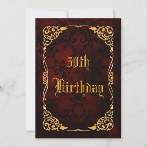 Gothic Gold Framed 50th Birthday Invitation