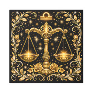 Gothic Gold Libra Zodiac Celestial Scales Art