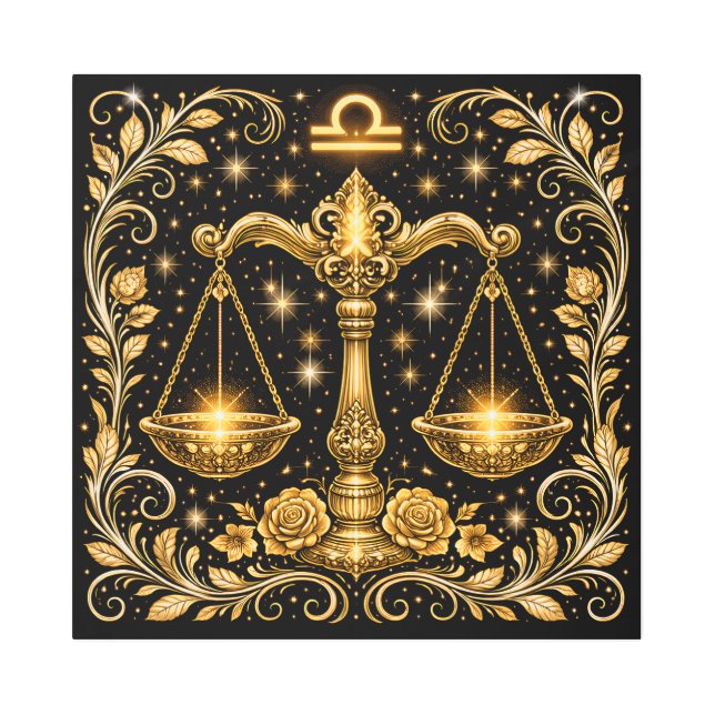 Gothic Gold Libra Zodiac Celestial Scales Art (Front)