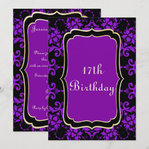 Gothic Gold & Lilac Damask 17th Birthday Invitation