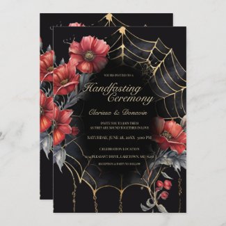 Gothic Gold & Red Spider Floral Web Handfasting