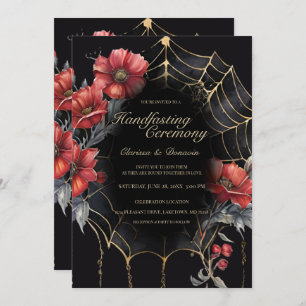 Gothic Gold & Red Spider Floral Web Handfasting Invitation