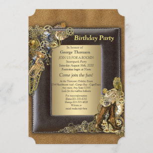 Gothic - Gold Steampunk Birthday Party Invitation