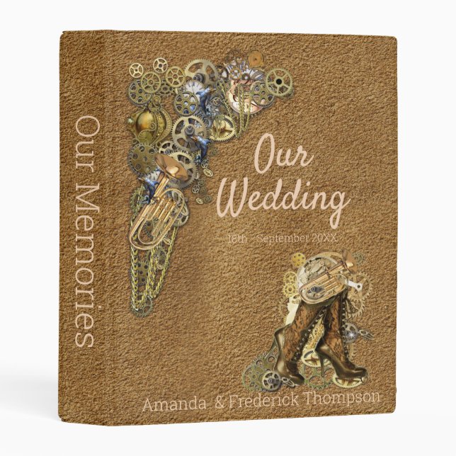 Gothic -Gold Steampunk Wedding On Suede Mini Binder (Front/Spine)