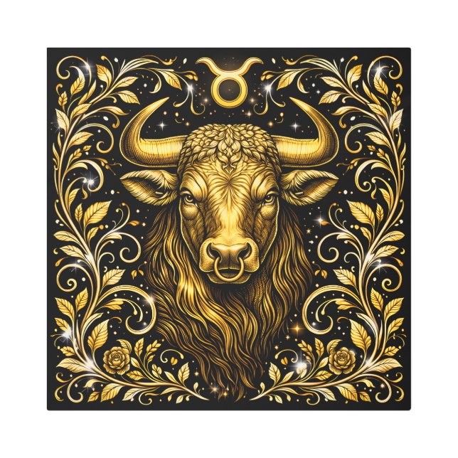 Gothic Gold Taurus Zodiac Celestial Bull Art (Front)