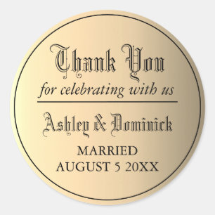 Gothic Gold Thank You Wedding Favor Classic Round Sticker