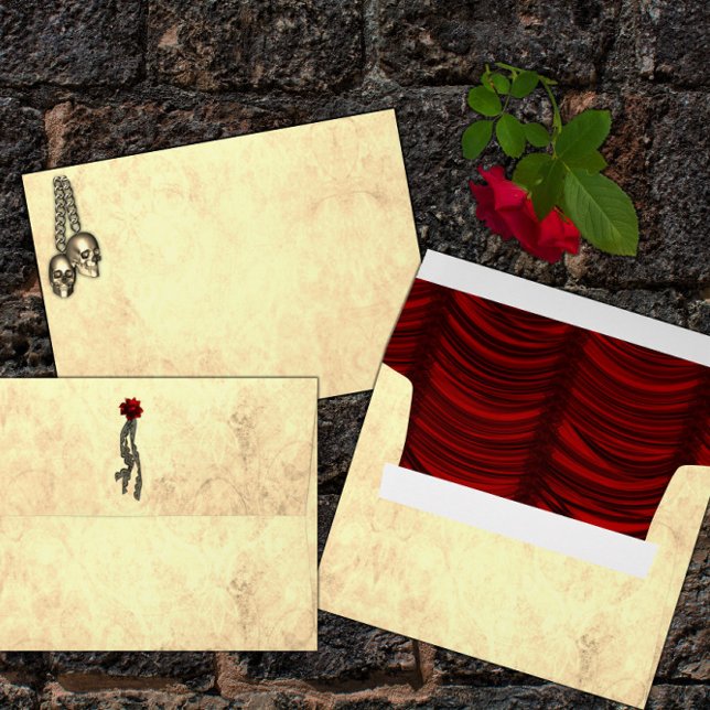 Gothic Golden Skulls and Red Silk Wedding Envelope (Creator Uploaded)