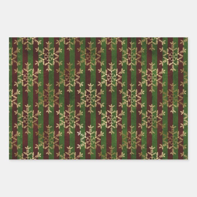 Gothic Golden Snowflakes Wrapping Paper Sheets (Front)