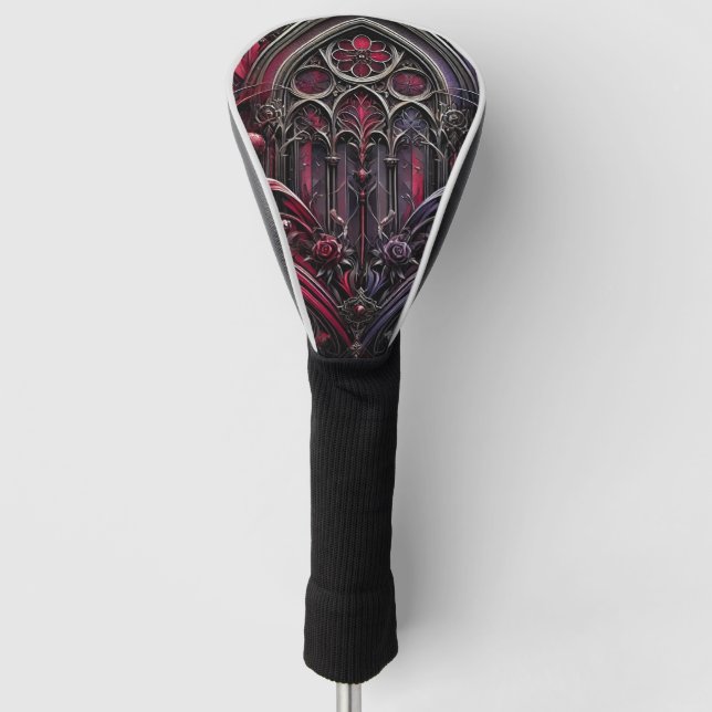 Gothic Golf Club Head Cover with Rose Design (Front)