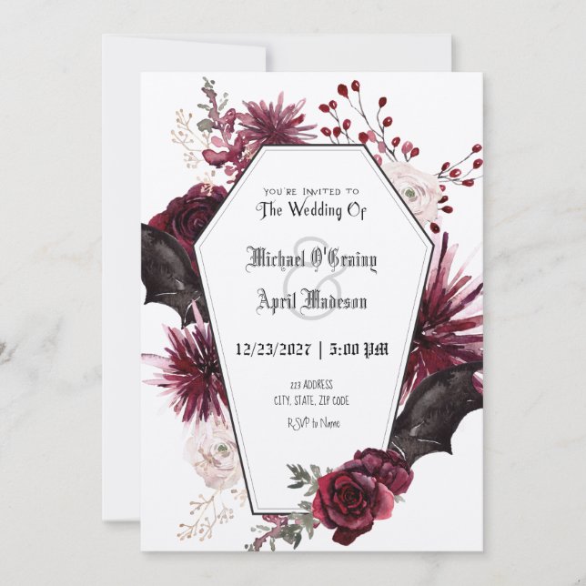 Gothic Goth Bats Dark Invitation Wedding (Front)