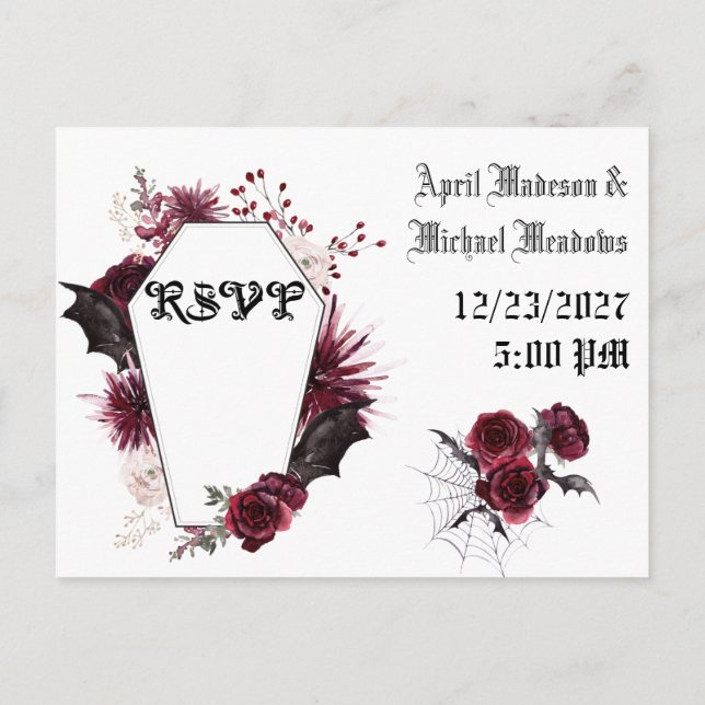 Gothic Goth Bats Dark Invitation Wedding RSVP (Back)