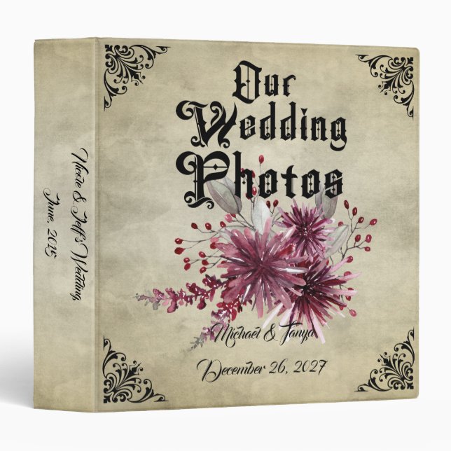 Gothic Goth Bats Wedding Photo Album 3 Ring Binder (Front/Spine)