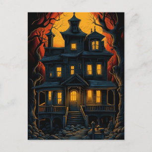 Gothic Goth creepy Big house at Night Postcard