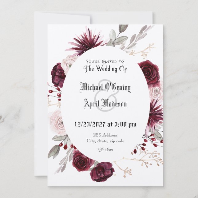 Gothic Goth Dark Rose Wedding Invitation (Front)