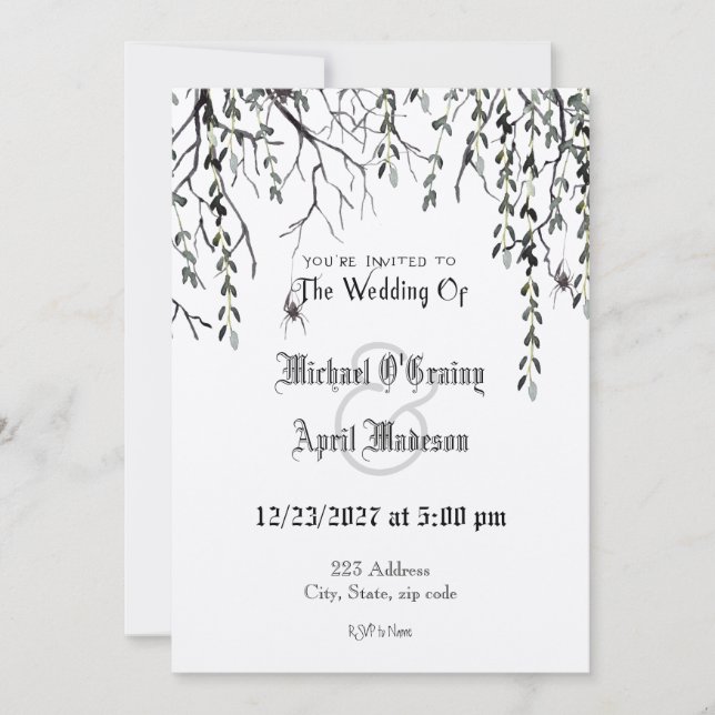 Gothic Goth Dark Web Wedding Invitation (Front)