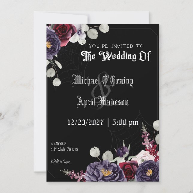 Gothic Goth Dark Web Wedding Invitation (Front)