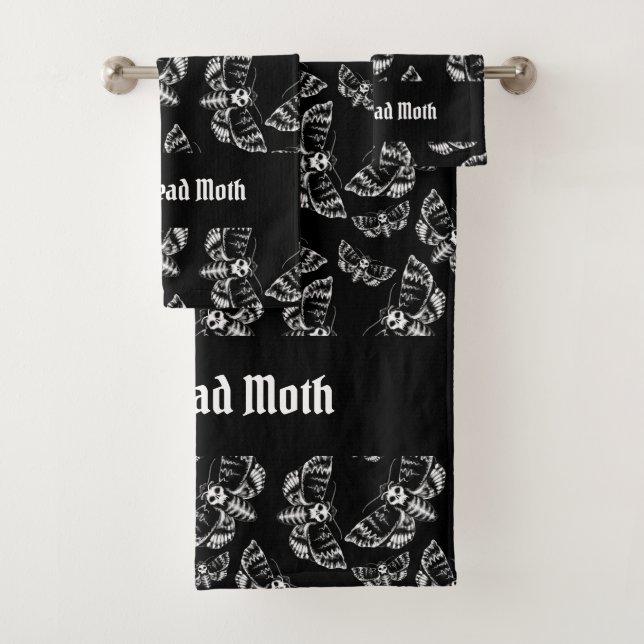 Gothic Goth Deaths Head Hawk Moth Skull Your Name Bath Towel Set (Insitu)