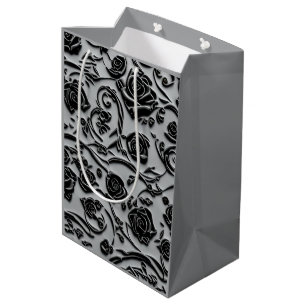 Gothic Graveyard Black Roses Pattern Medium Gift Bag