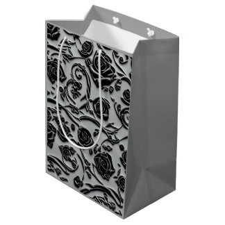 Gothic Graveyard Black Roses Pattern Medium Gift Bag