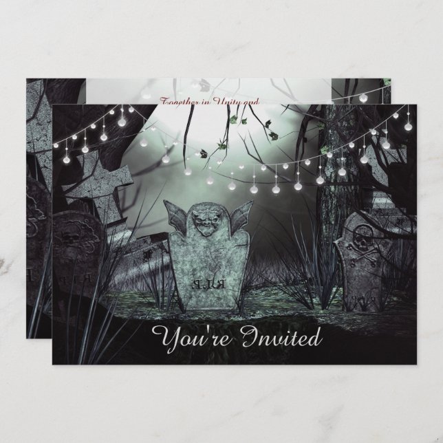 Gothic Graveyard, Enchanting Lights Wedding Invite (Front/Back)