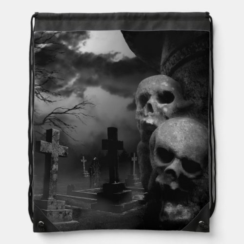 Gothic Graveyard skulls tomb Drawstring Bag