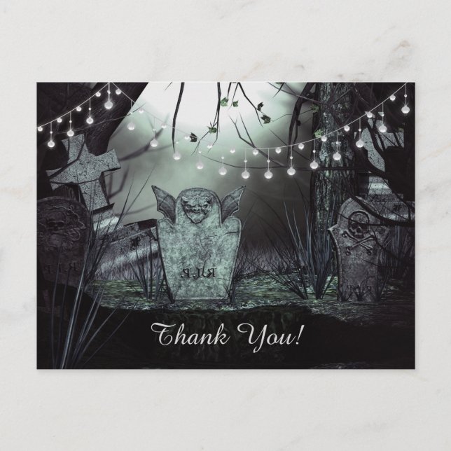 Gothic Graveyard with Enchanting Lights Thank You Postcard (Front)
