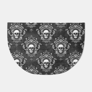 Gothic Gray and White Skull Rug