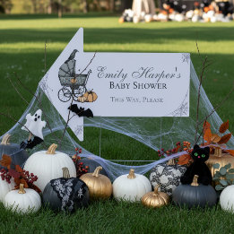 Gothic Gray Baby Carriage Baby Shower Arrow Sign