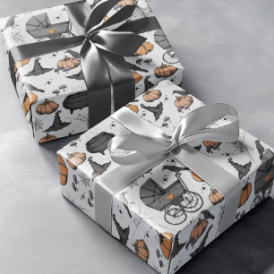 Gothic Gray Baby Carriage Halloween Wrapping Paper