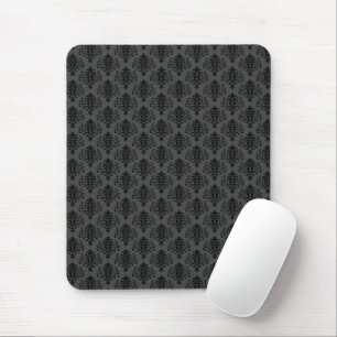 Gothic Gray Black Damask Pattern Mouse Pad