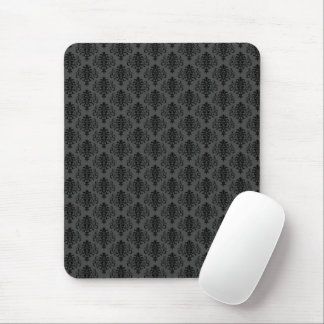 Gothic Gray Black Damask Pattern Mouse Pad