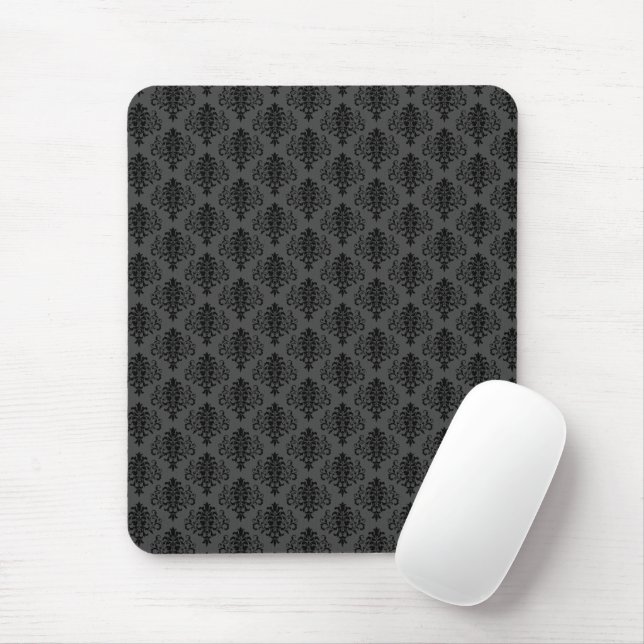 Gothic Gray Black Damask Pattern Mouse Pad (With Mouse)