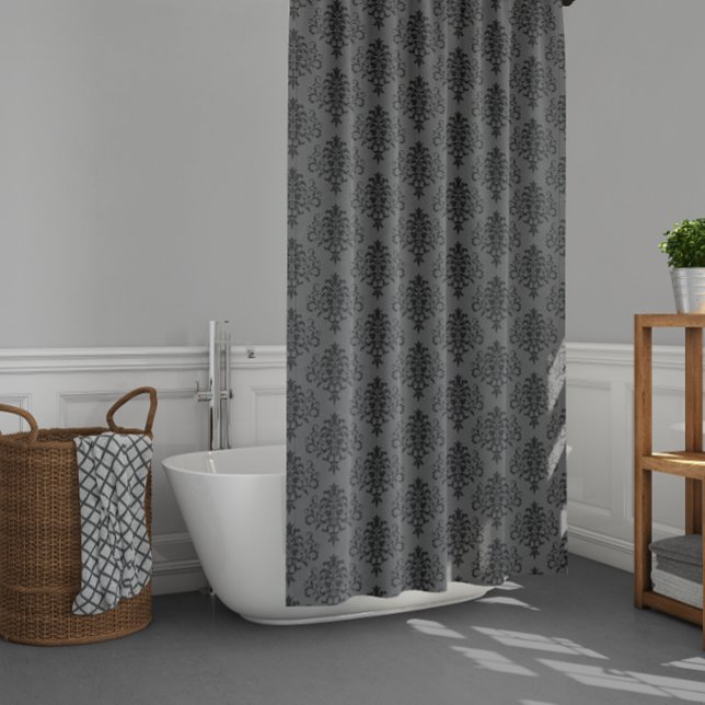 Gothic Gray Black Damask Pattern Shower Curtain (Creator Uploaded)